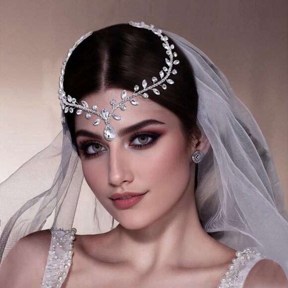 Wedding Rhinestone Headband Bridal Hair Comb Elegant Teardrop Headpiece